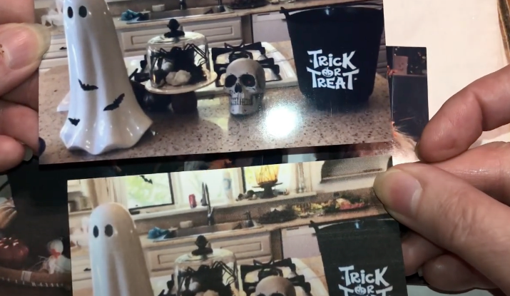 Two Halloween photos, one printed on matte photo paper and the other on cardstock.